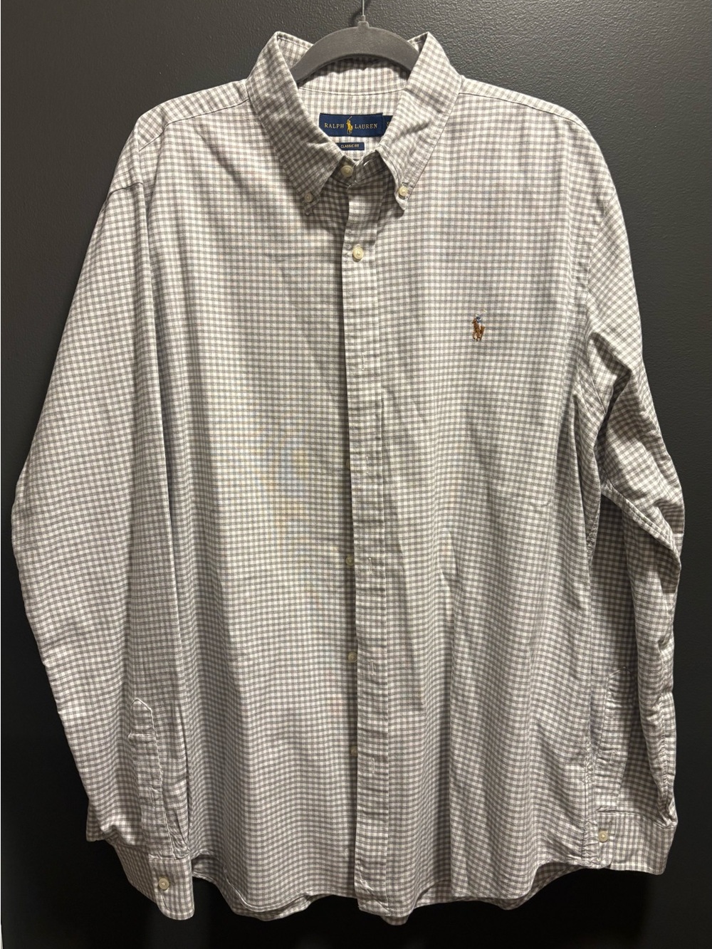 Ralph Lauren Men's Light Gray Gingham Button-Down Shirt